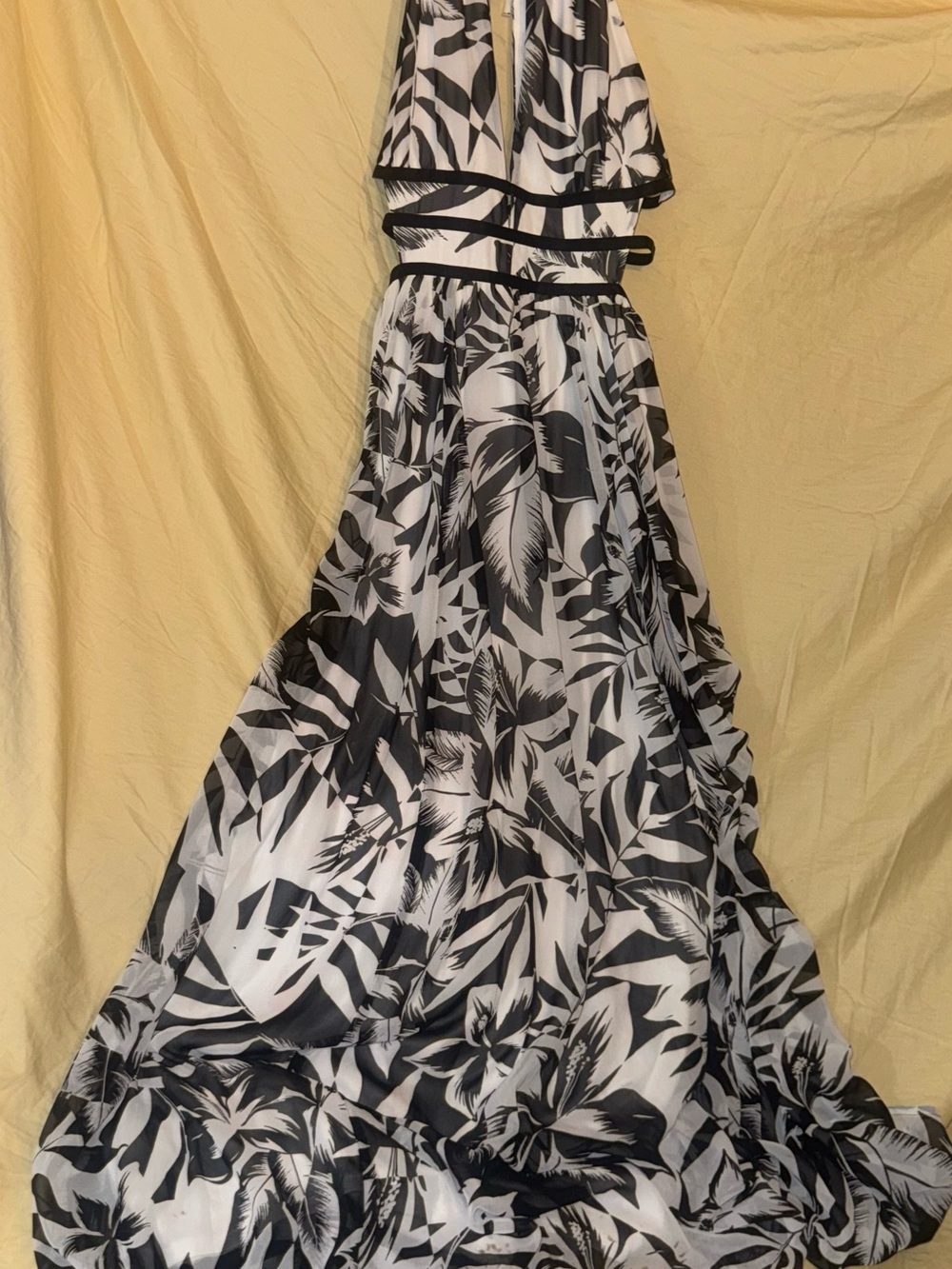 Express Black & White Tropical Halter Maxi Dress
